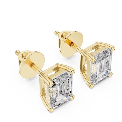 925 Silver Emerald-Cut Moissanite 4-Prong Solitaire Stud Earrings – 14K Rose Gold Plated