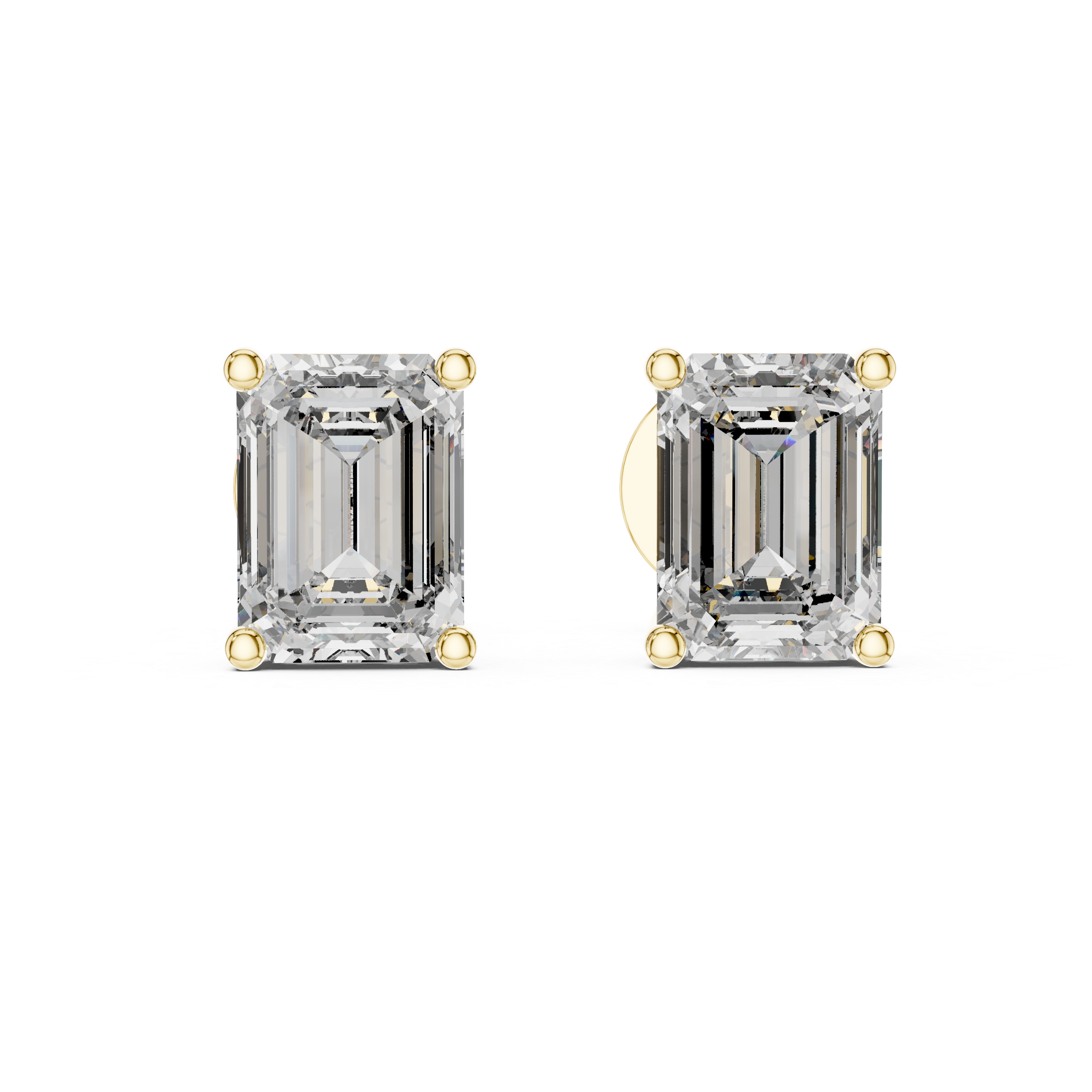 925 Silver Emerald-Cut Moissanite 4-Prong Solitaire Stud Earrings – 14K Rose Gold Plated