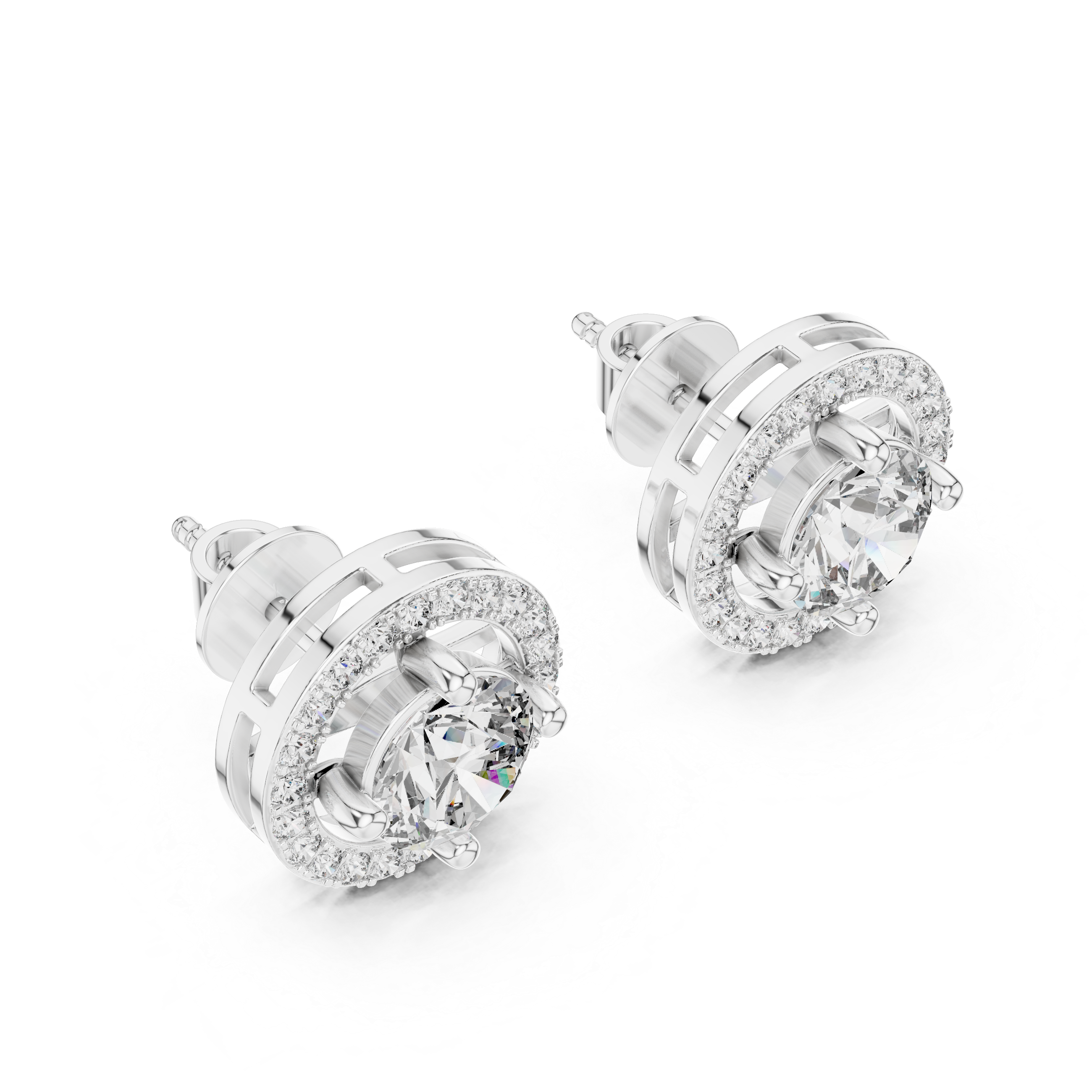 925 Silver 2.52 CT Moissanite Floating Halo Stud Earrings 14k Gold Plated