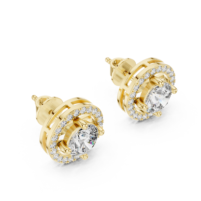 925 Silver 2.52 CT Moissanite Floating Halo Stud Earrings 14k Gold Plated