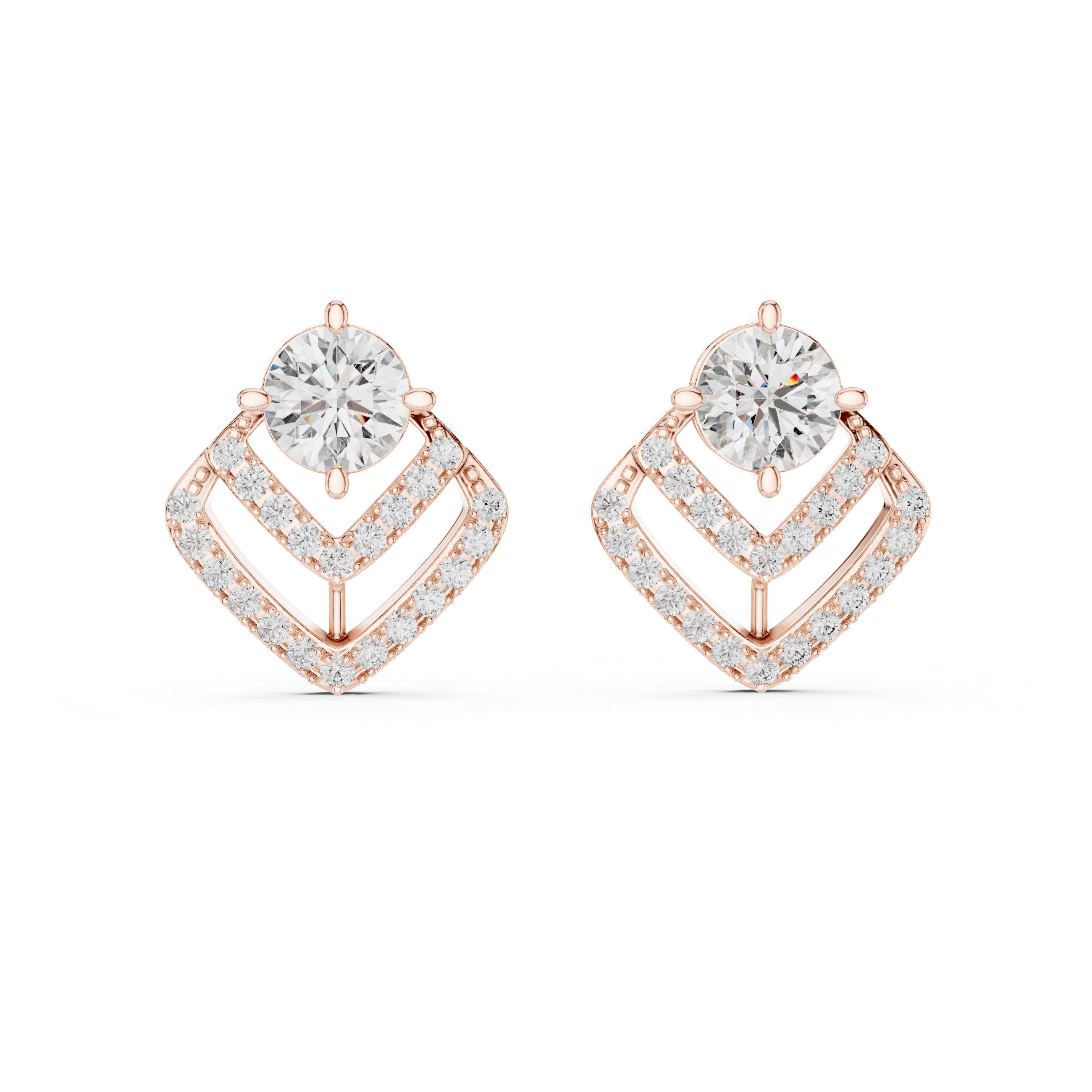 925 Silver 3.40CT Moissanite Geometric Chevron Drop Stud Earrings 14k Gold Plated