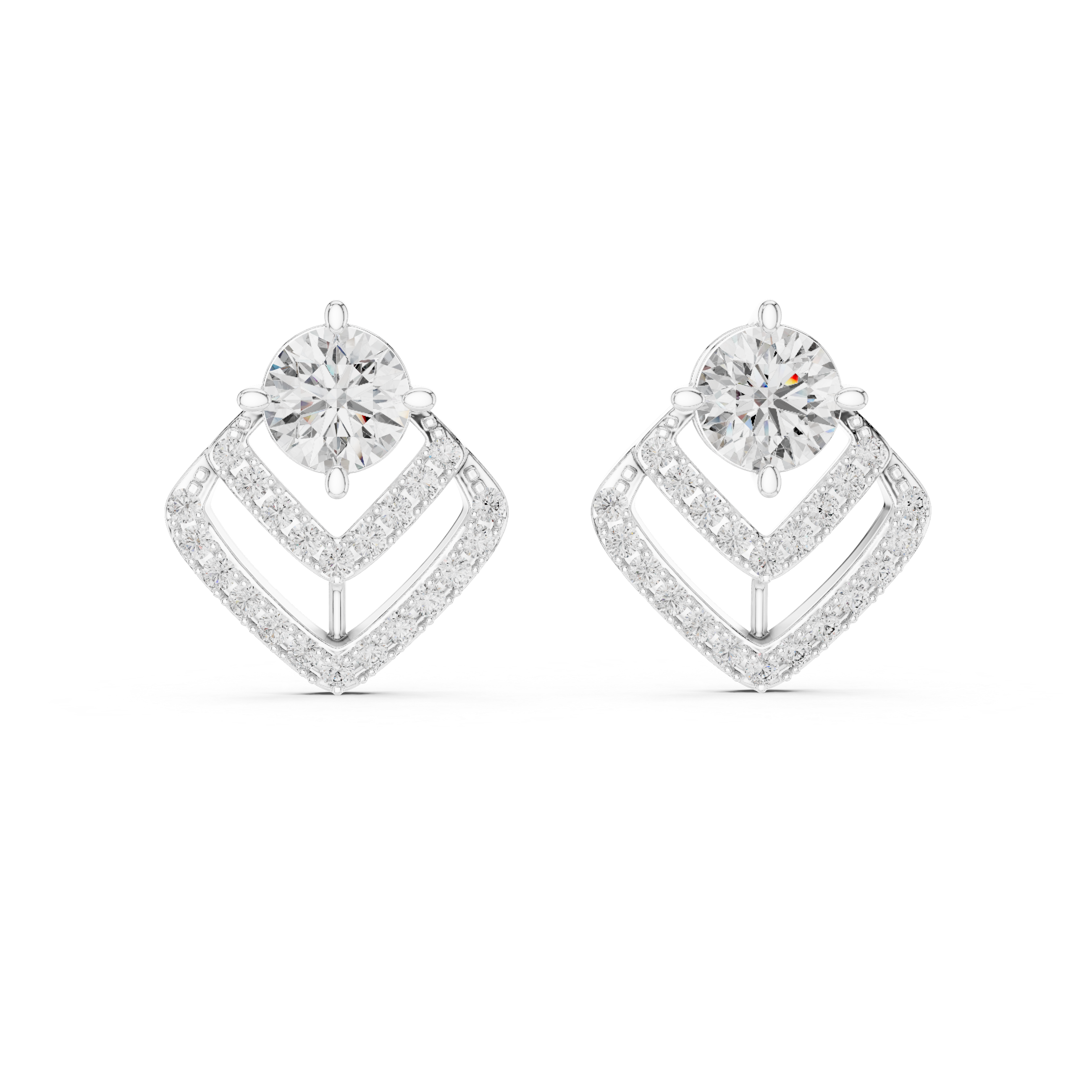 925 Silver 3.40CT Moissanite Geometric Chevron Drop Stud Earrings 14k Gold Plated