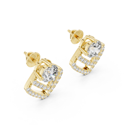 925 Silver 3.40CT Moissanite Geometric Chevron Drop Stud Earrings 14k Gold Plated