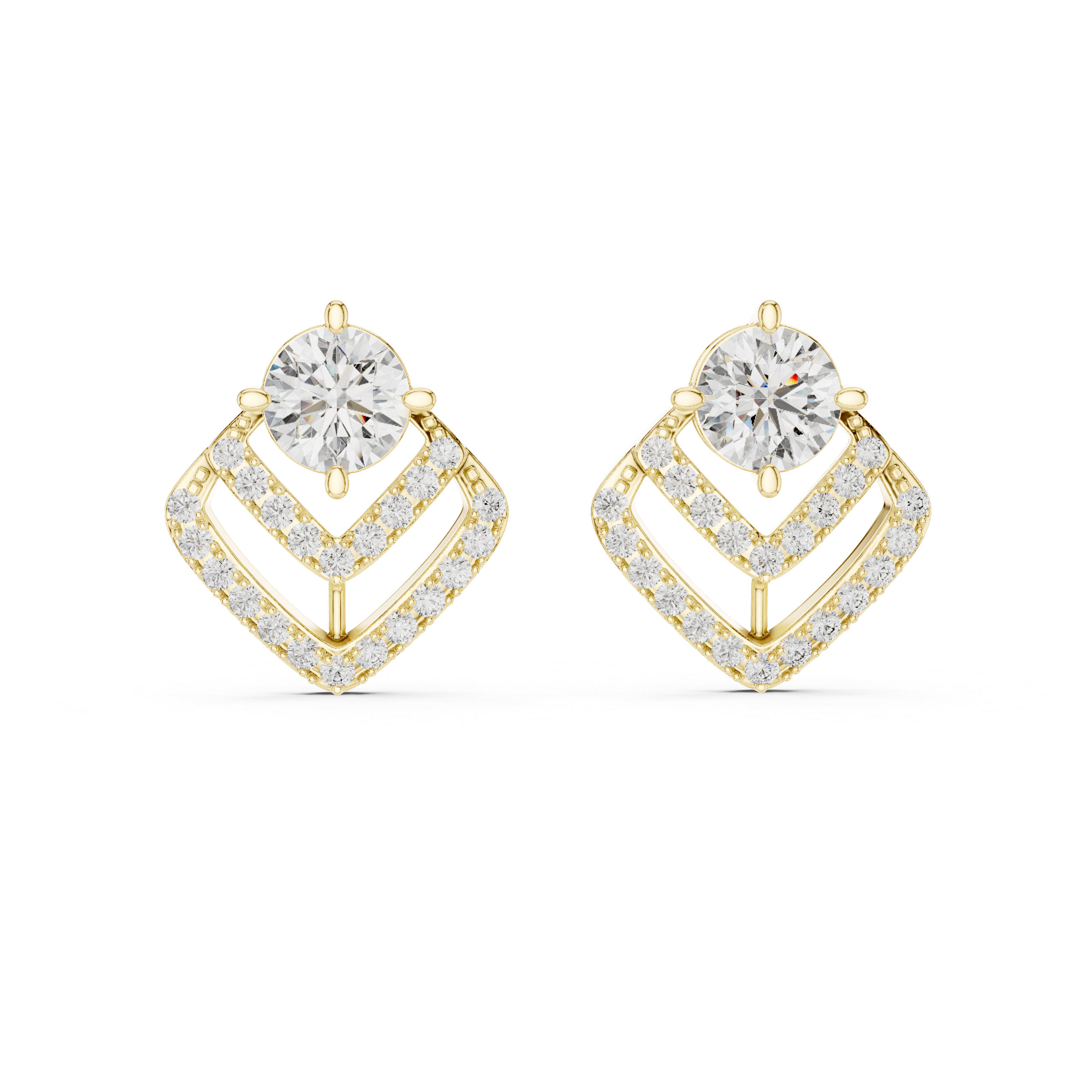 925 Silver 3.40CT Moissanite Geometric Chevron Drop Stud Earrings 14k Gold Plated