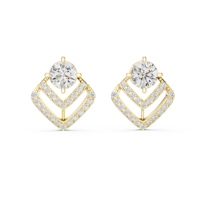 925 Silver 3.40CT Moissanite Geometric Chevron Drop Stud Earrings 14k Gold Plated