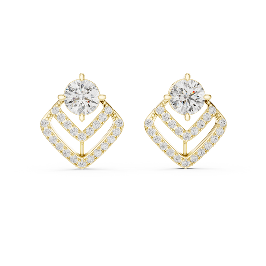 925 Silver 3.40CT Moissanite Geometric Chevron Drop Stud Earrings 14k Gold Plated