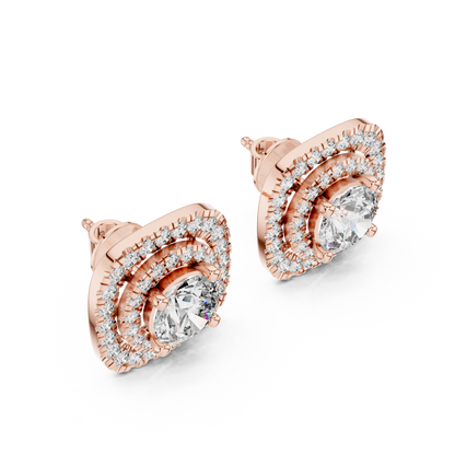 925 Silver 3 CT Moissanite Double Halo Cushion-Shaped Stud Earrings 14k Gold Plated