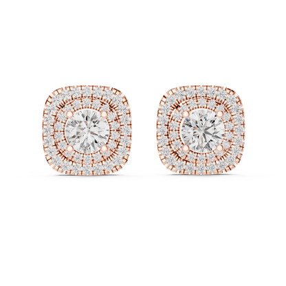 925 Silver 3 CT Moissanite Double Halo Cushion-Shaped Stud Earrings 14k Gold Plated