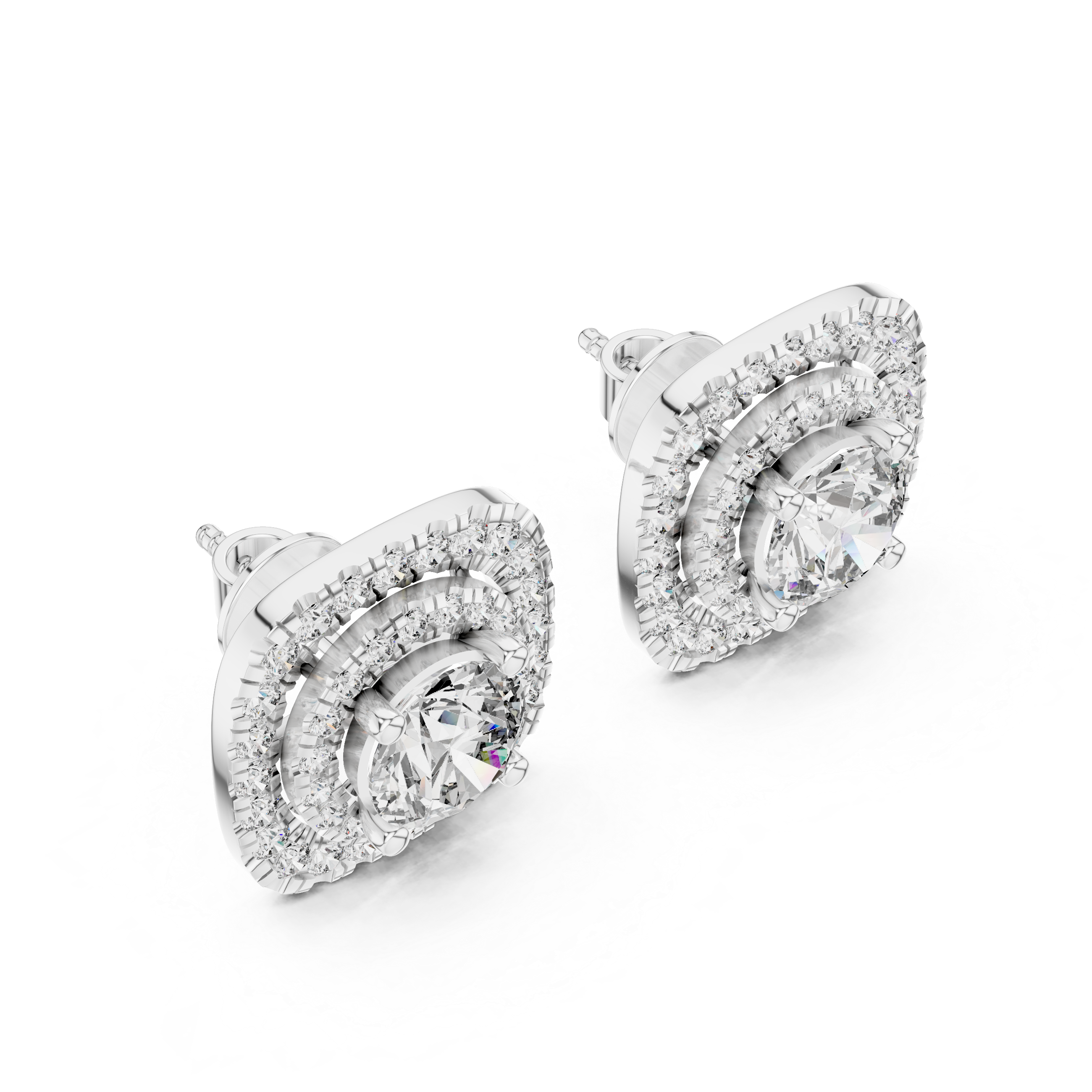 925 Silver 3 CT Moissanite Double Halo Cushion-Shaped Stud Earrings 14k Gold Plated