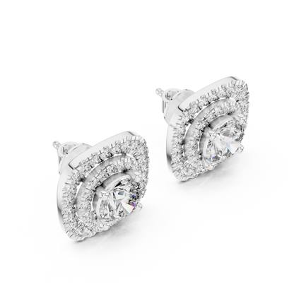 925 Silver 3 CT Moissanite Double Halo Cushion-Shaped Stud Earrings 14k Gold Plated