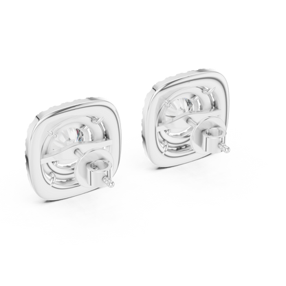 925 Silver 3 CT Moissanite Double Halo Cushion-Shaped Stud Earrings 14k Gold Plated