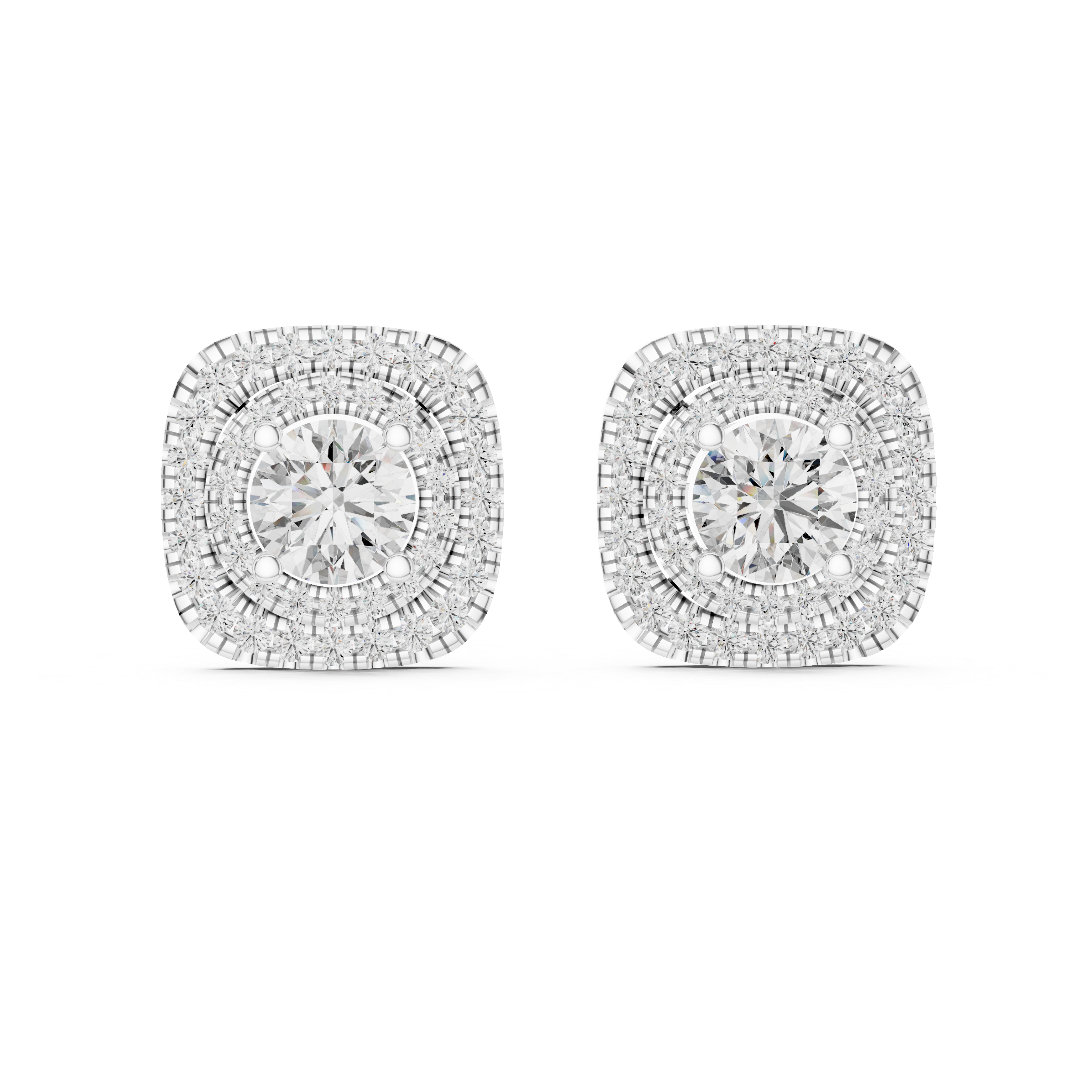 925 Silver 3 CT Moissanite Double Halo Cushion-Shaped Stud Earrings 14k Gold Plated