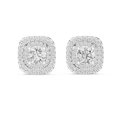 925 Silver 3 CT Moissanite Double Halo Cushion-Shaped Stud Earrings 14k Gold Plated