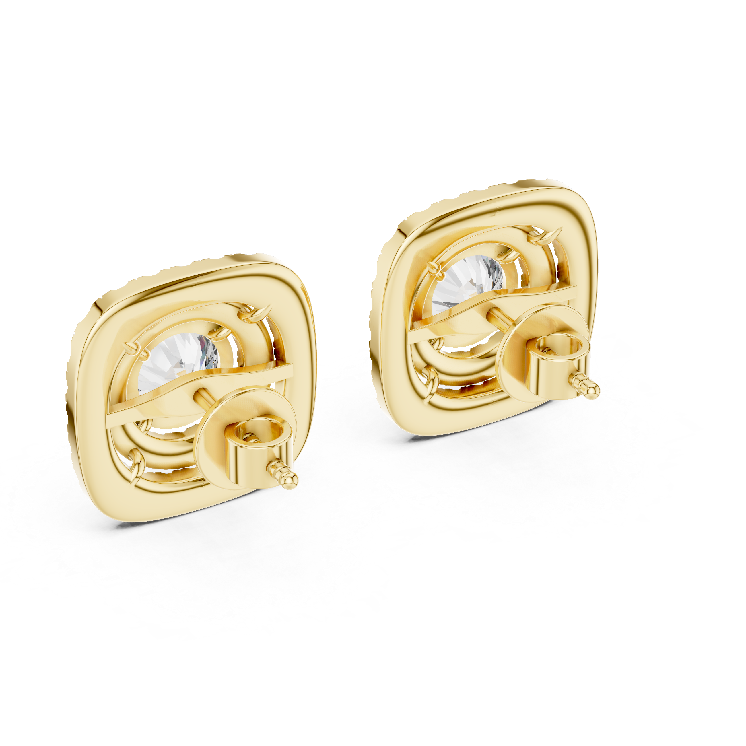 925 Silver 3 CT Moissanite Double Halo Cushion-Shaped Stud Earrings 14k Gold Plated