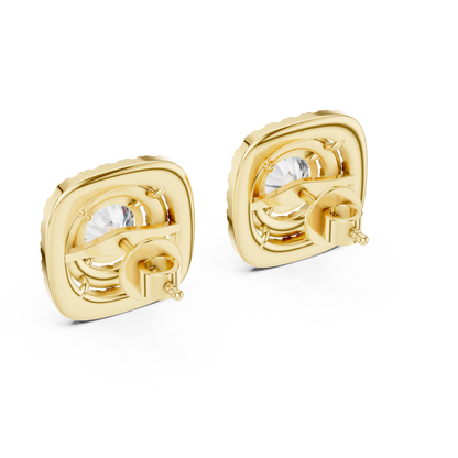 925 Silver 3 CT Moissanite Double Halo Cushion-Shaped Stud Earrings 14k Gold Plated