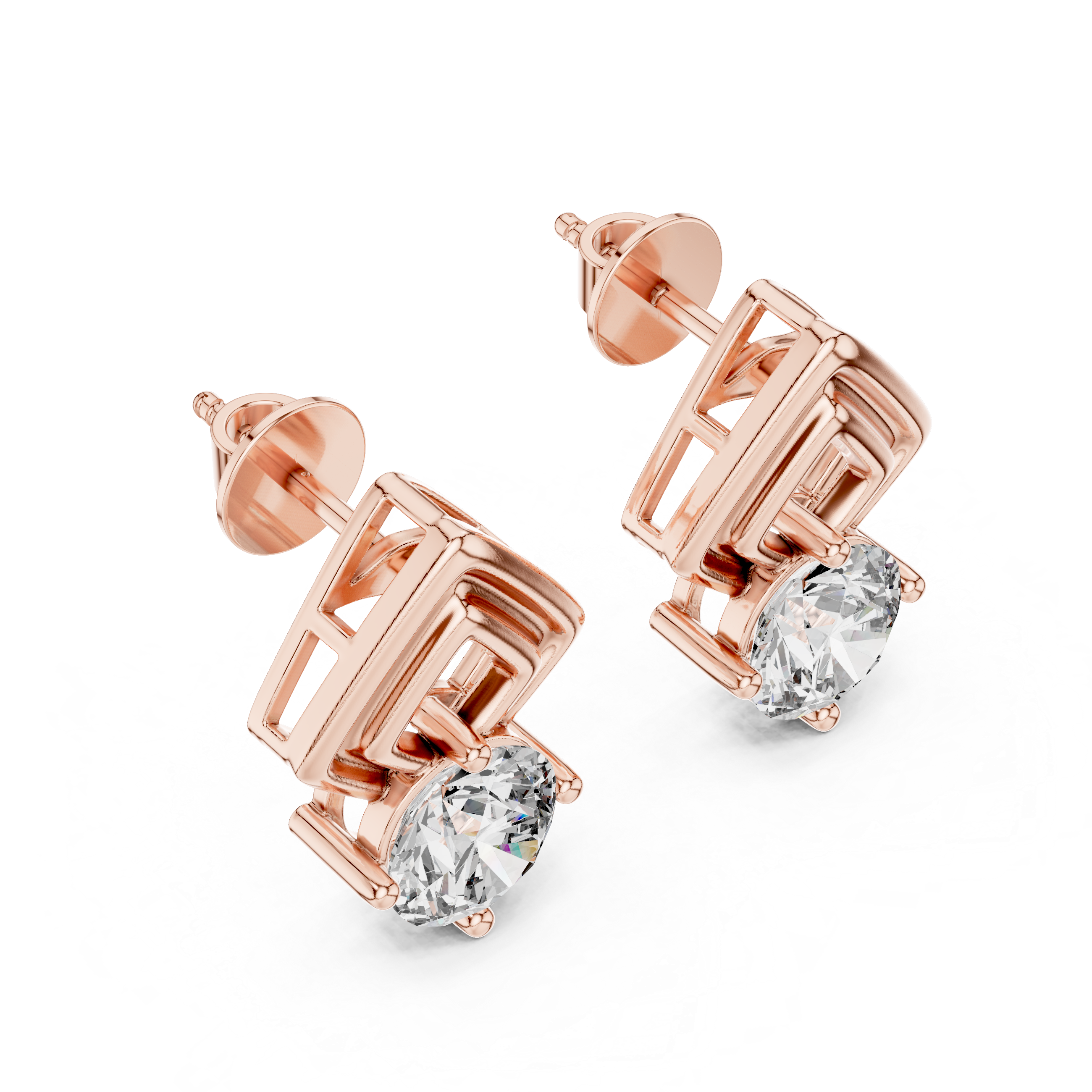 925 Silver Moissanite Geometric Fan Drop Stud Earrings – 14K Gold Plated