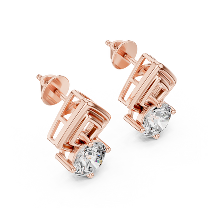 925 Silver Moissanite Geometric Fan Drop Stud Earrings – 14K Gold Plated