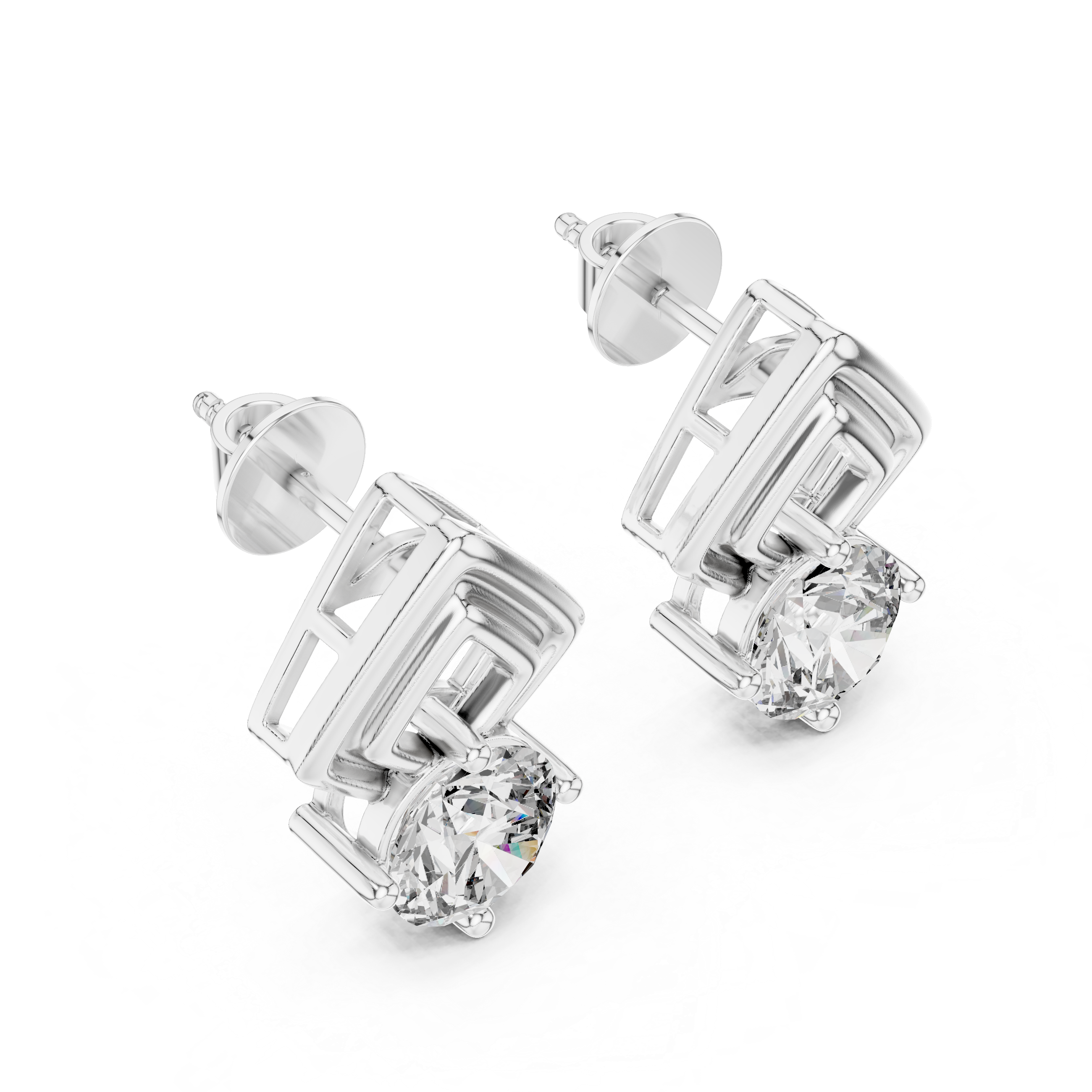 925 Silver Moissanite Geometric Fan Drop Stud Earrings – 14K Gold Plated