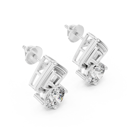925 Silver Moissanite Geometric Fan Drop Stud Earrings – 14K Gold Plated