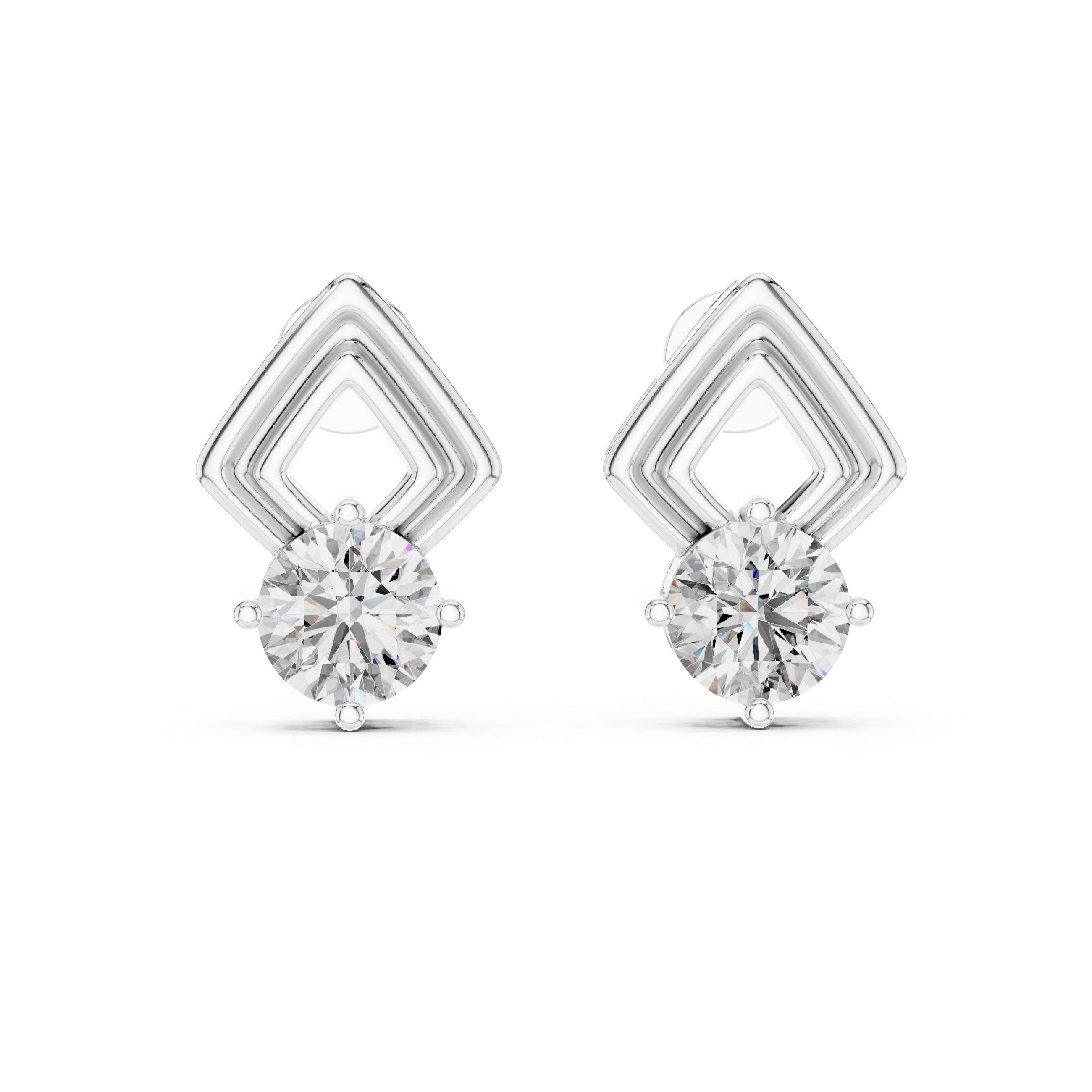 925 Silver Moissanite Geometric Fan Drop Stud Earrings – 14K Gold Plated