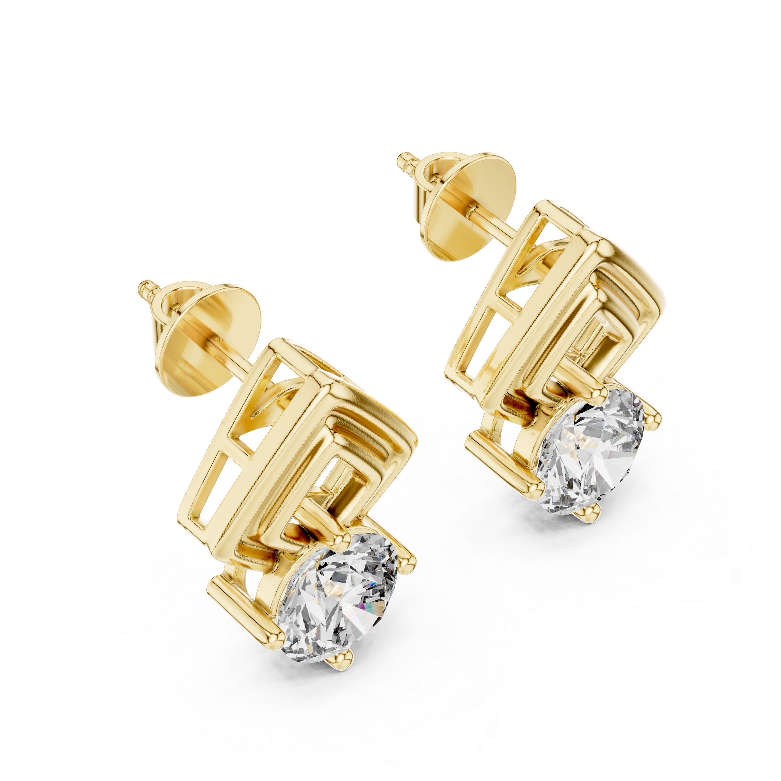 925 Silver Moissanite Geometric Fan Drop Stud Earrings – 14K Gold Plated