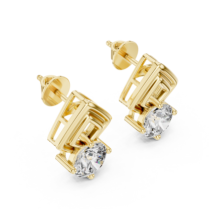 925 Silver Moissanite Geometric Fan Drop Stud Earrings – 14K Gold Plated
