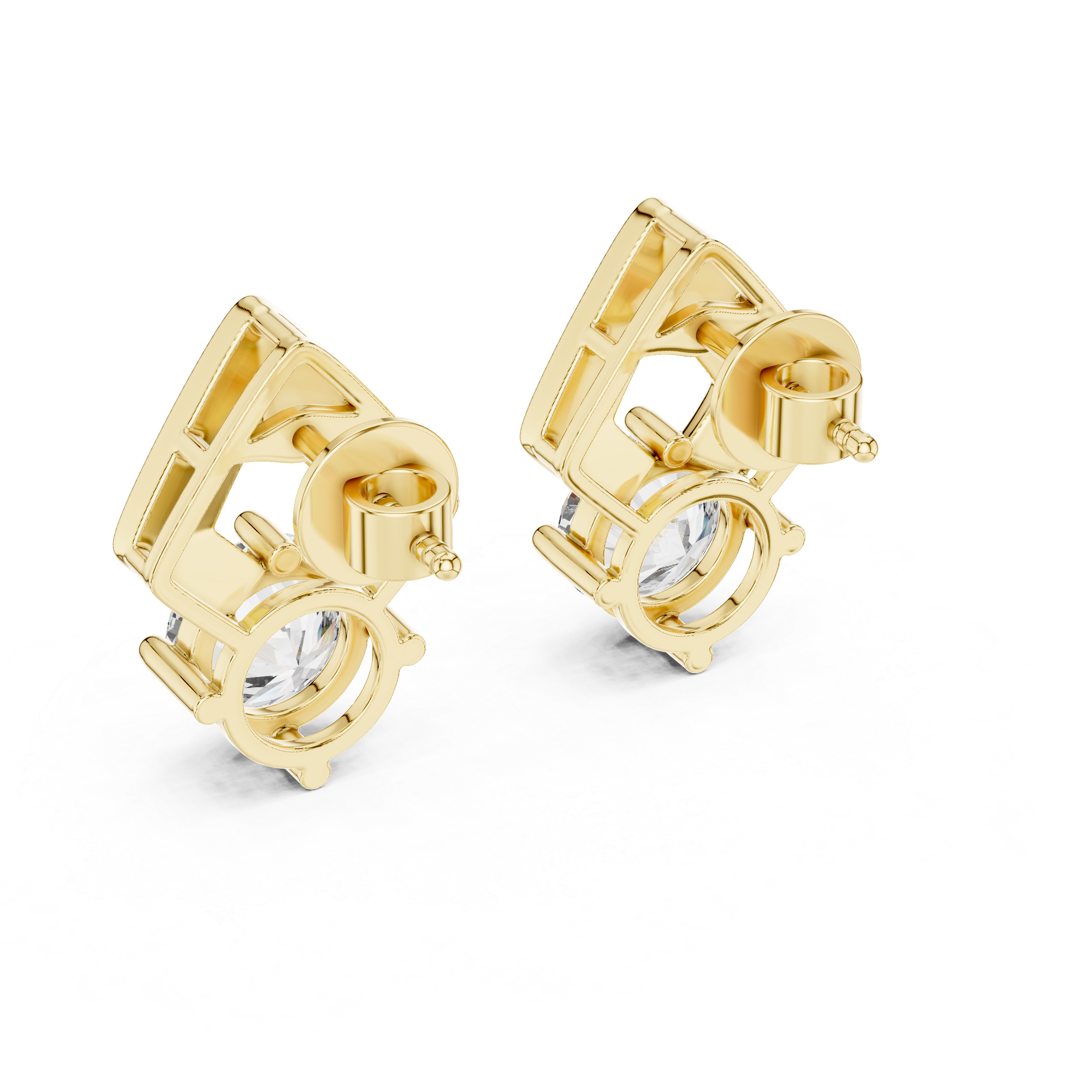 925 Silver Moissanite Geometric Fan Drop Stud Earrings – 14K Gold Plated