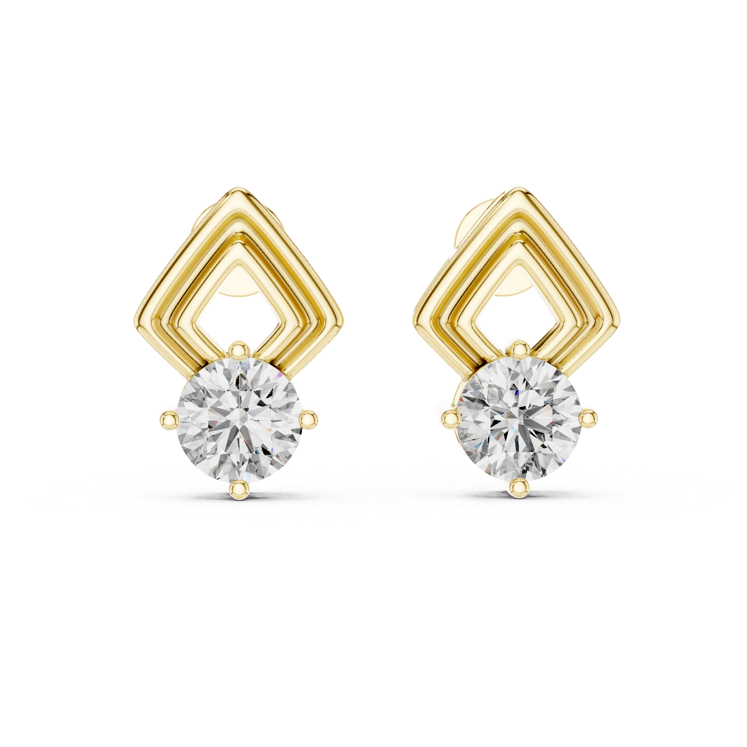 925 Silver Moissanite Geometric Fan Drop Stud Earrings – 14K Gold Plated
