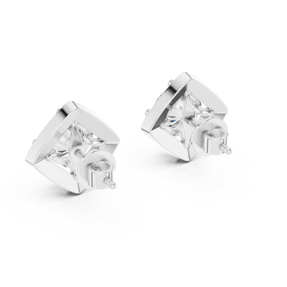 925 Silver Round Moissanite Geometric Diamond Halo Stud Earrings – 14K Gold Plated