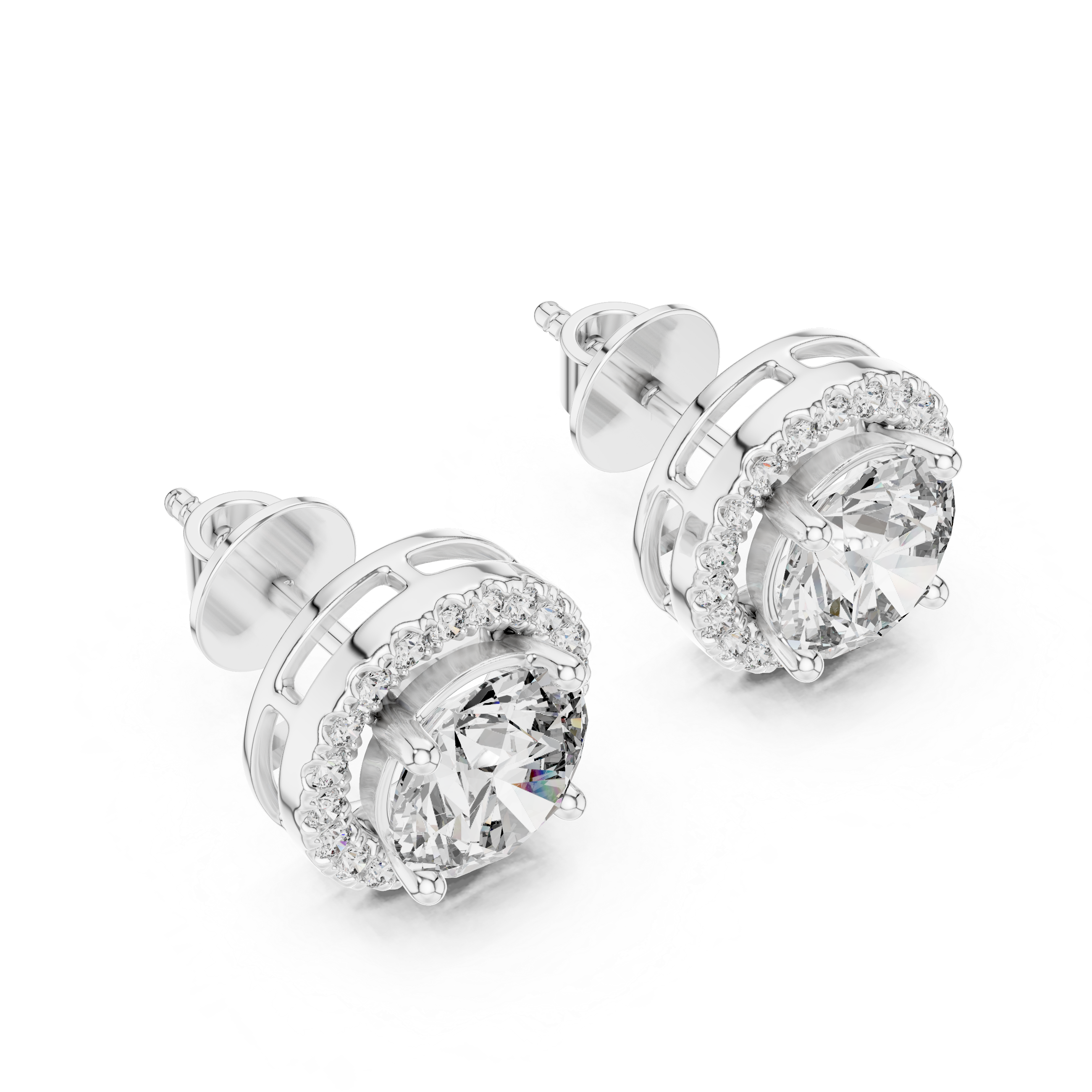 925 Silver 2.90CT Halo Moissanite Stud Earrings 14k Gold Plated