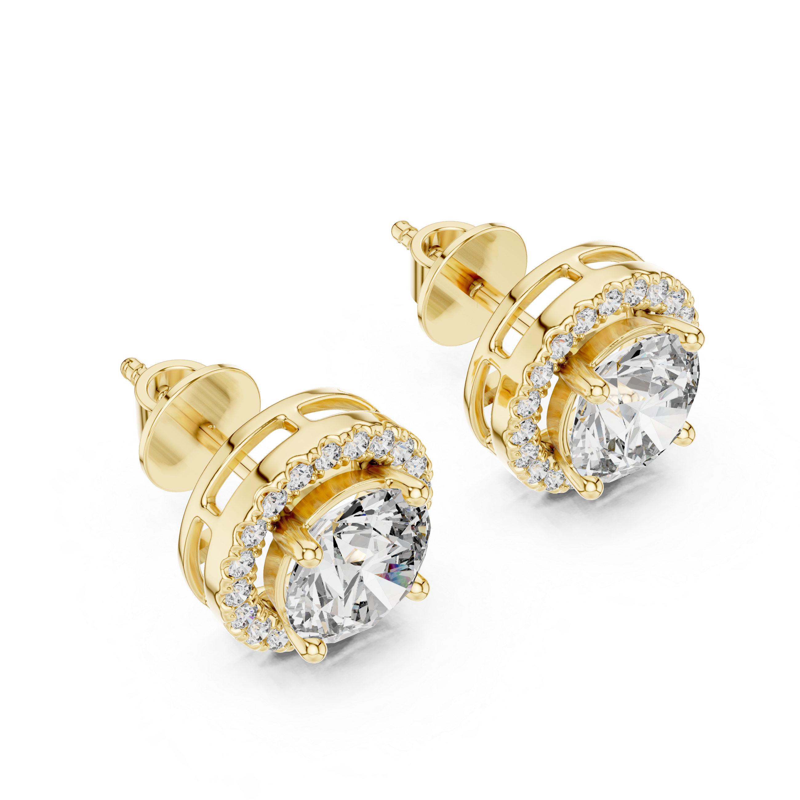 925 Silver 2.90CT Halo Moissanite Stud Earrings 14k Gold Plated