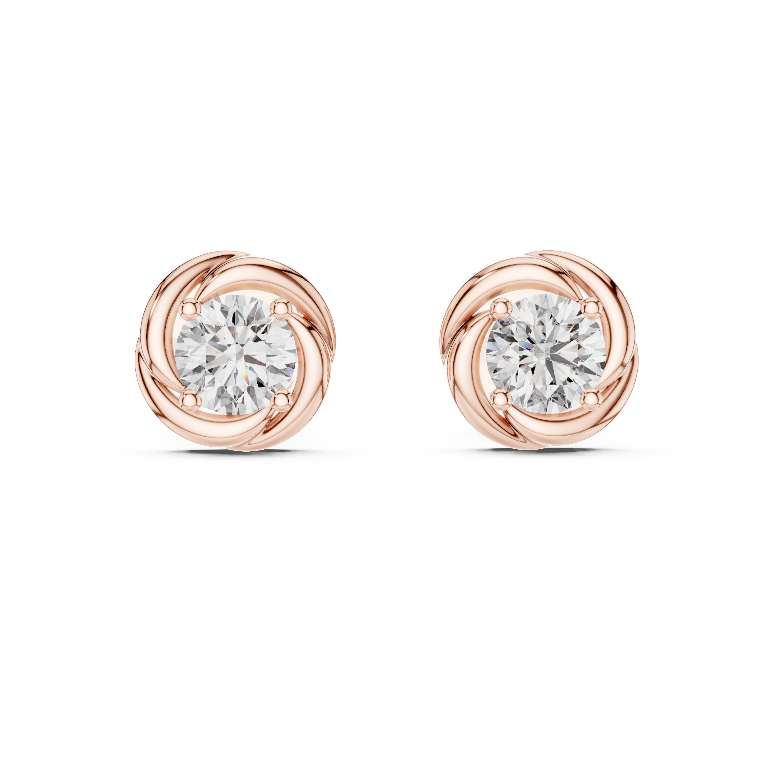 925 Silver Round Moissanite Swirl Halo Solitaire Stud Earrings – 14K Gold Plated
