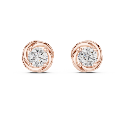 925 Silver Round Moissanite Swirl Halo Solitaire Stud Earrings – 14K Gold Plated