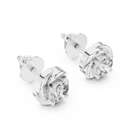 925 Silver Round Moissanite Swirl Halo Solitaire Stud Earrings – 14K Gold Plated