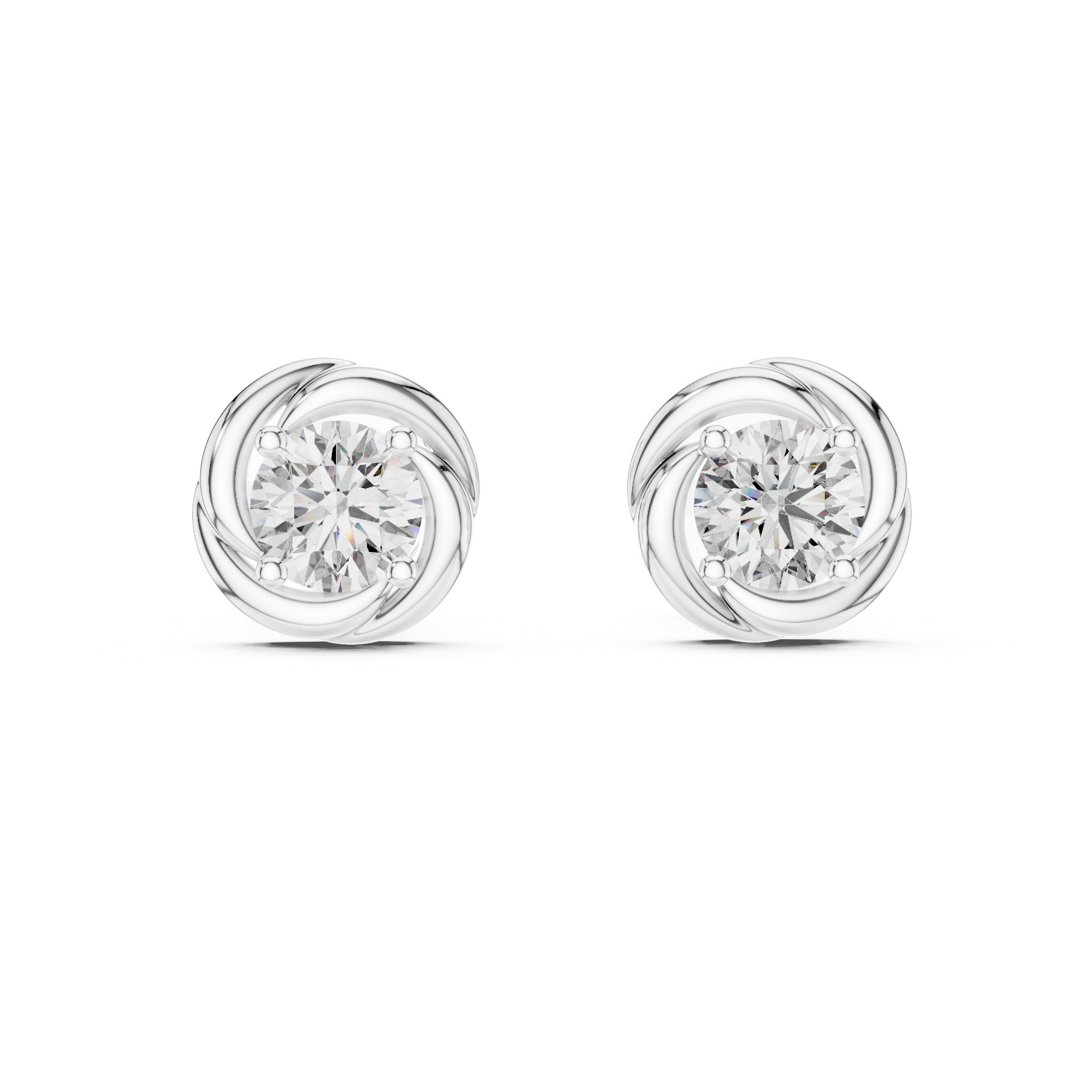 925 Silver Round Moissanite Swirl Halo Solitaire Stud Earrings – 14K Gold Plated