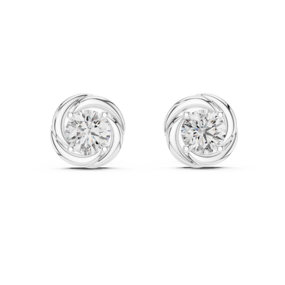 925 Silver Round Moissanite Swirl Halo Solitaire Stud Earrings – 14K Gold Plated