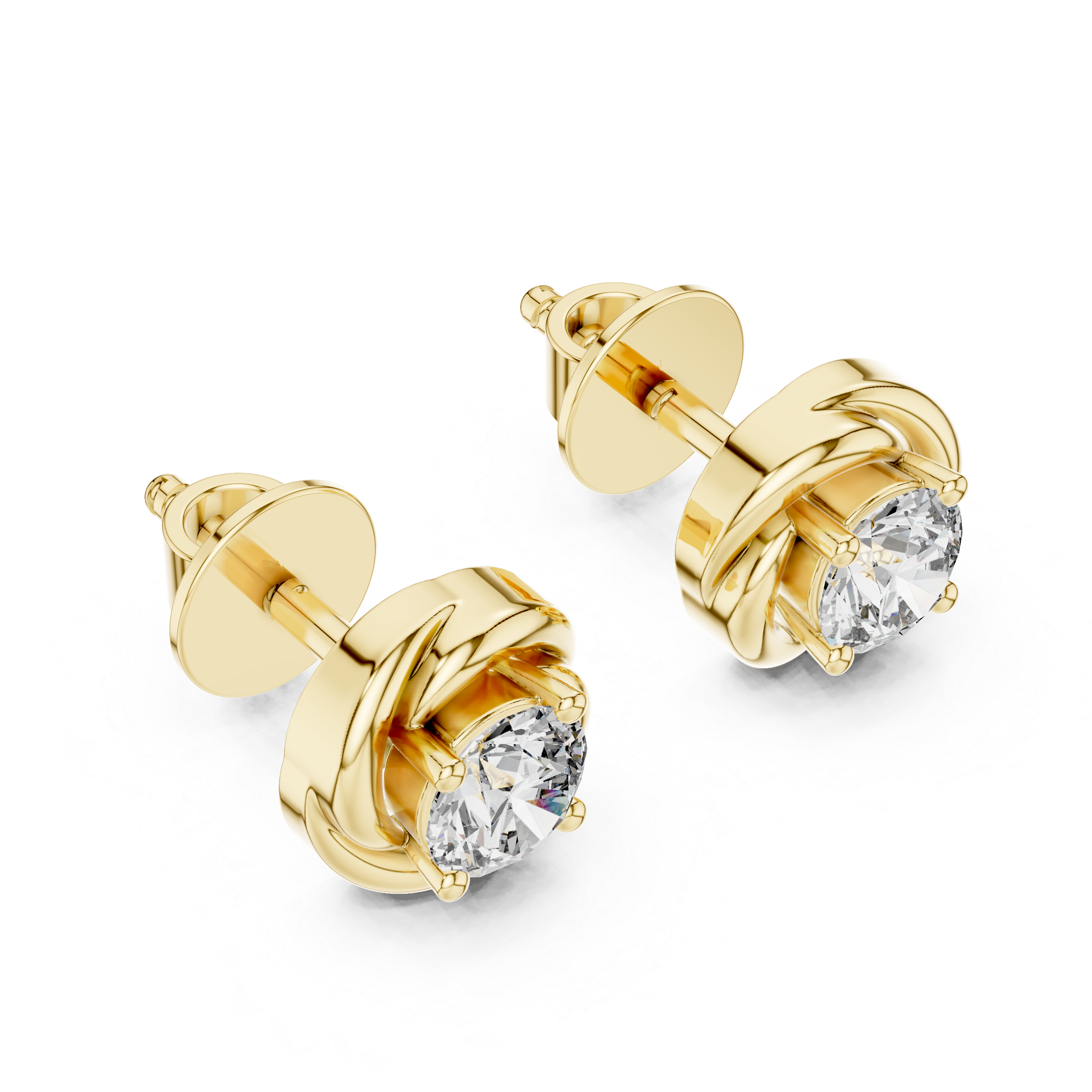 925 Silver Round Moissanite Swirl Halo Solitaire Stud Earrings – 14K Gold Plated