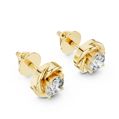 925 Silver Round Moissanite Swirl Halo Solitaire Stud Earrings – 14K Gold Plated
