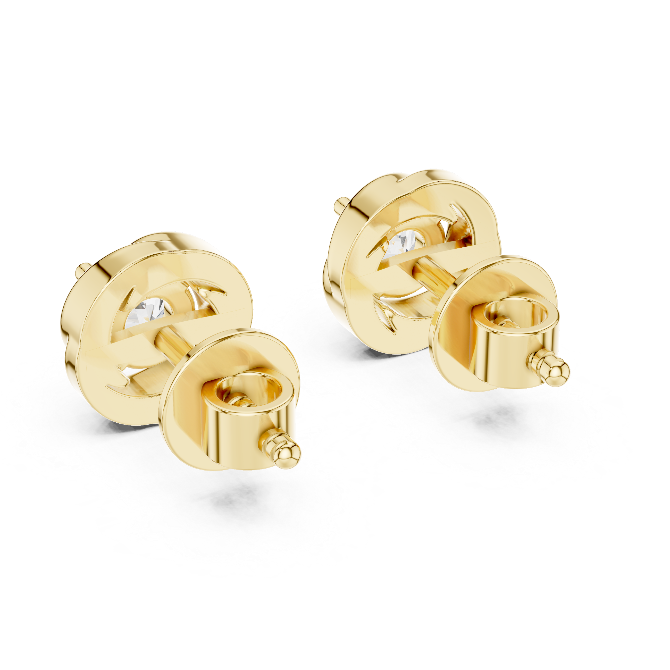 925 Silver Round Moissanite Swirl Halo Solitaire Stud Earrings – 14K Gold Plated