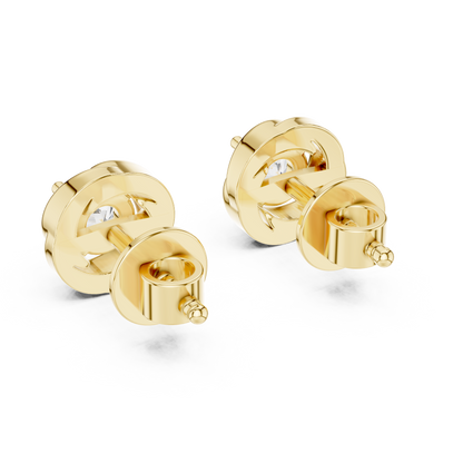 925 Silver Round Moissanite Swirl Halo Solitaire Stud Earrings – 14K Gold Plated