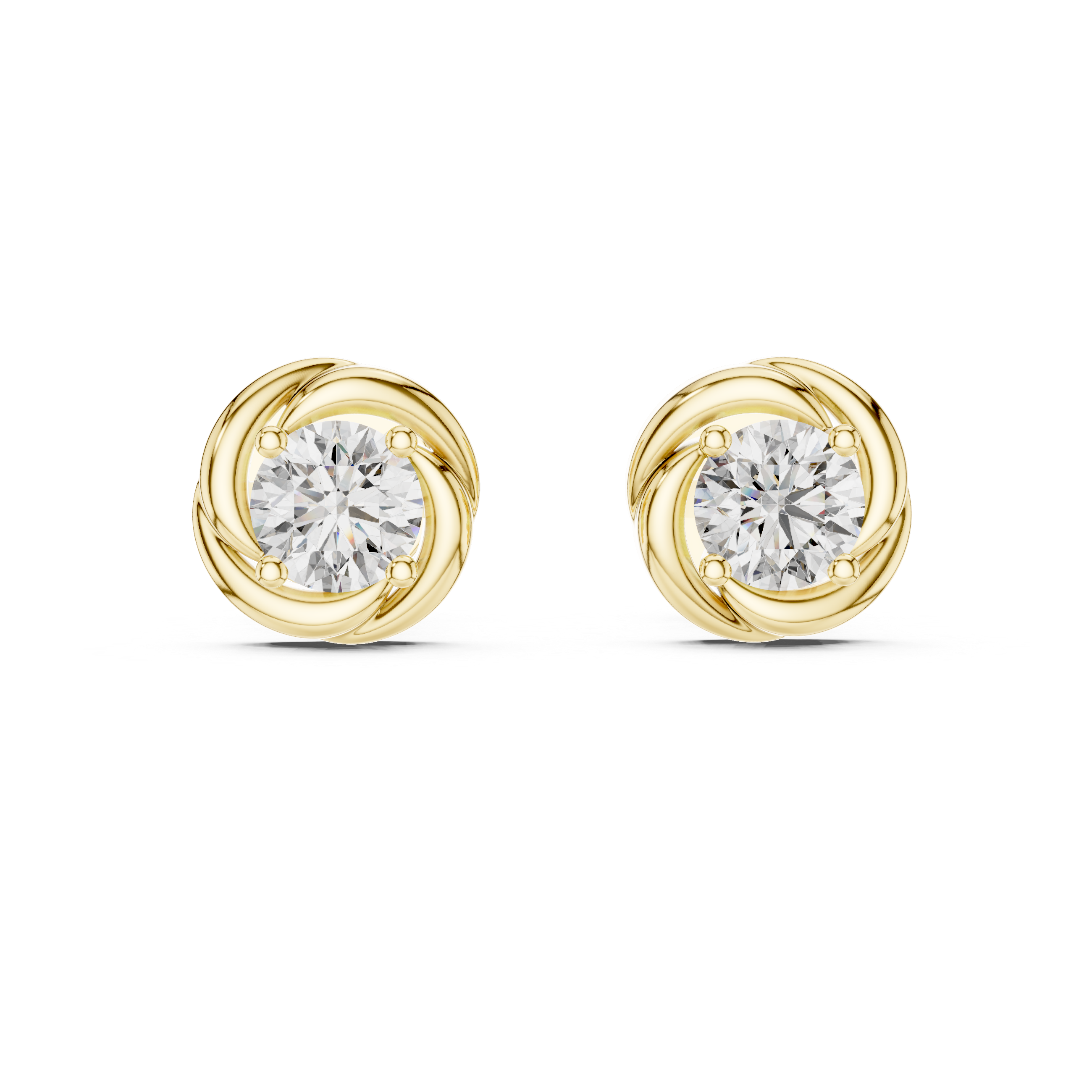 925 Silver Round Moissanite Swirl Halo Solitaire Stud Earrings – 14K Gold Plated