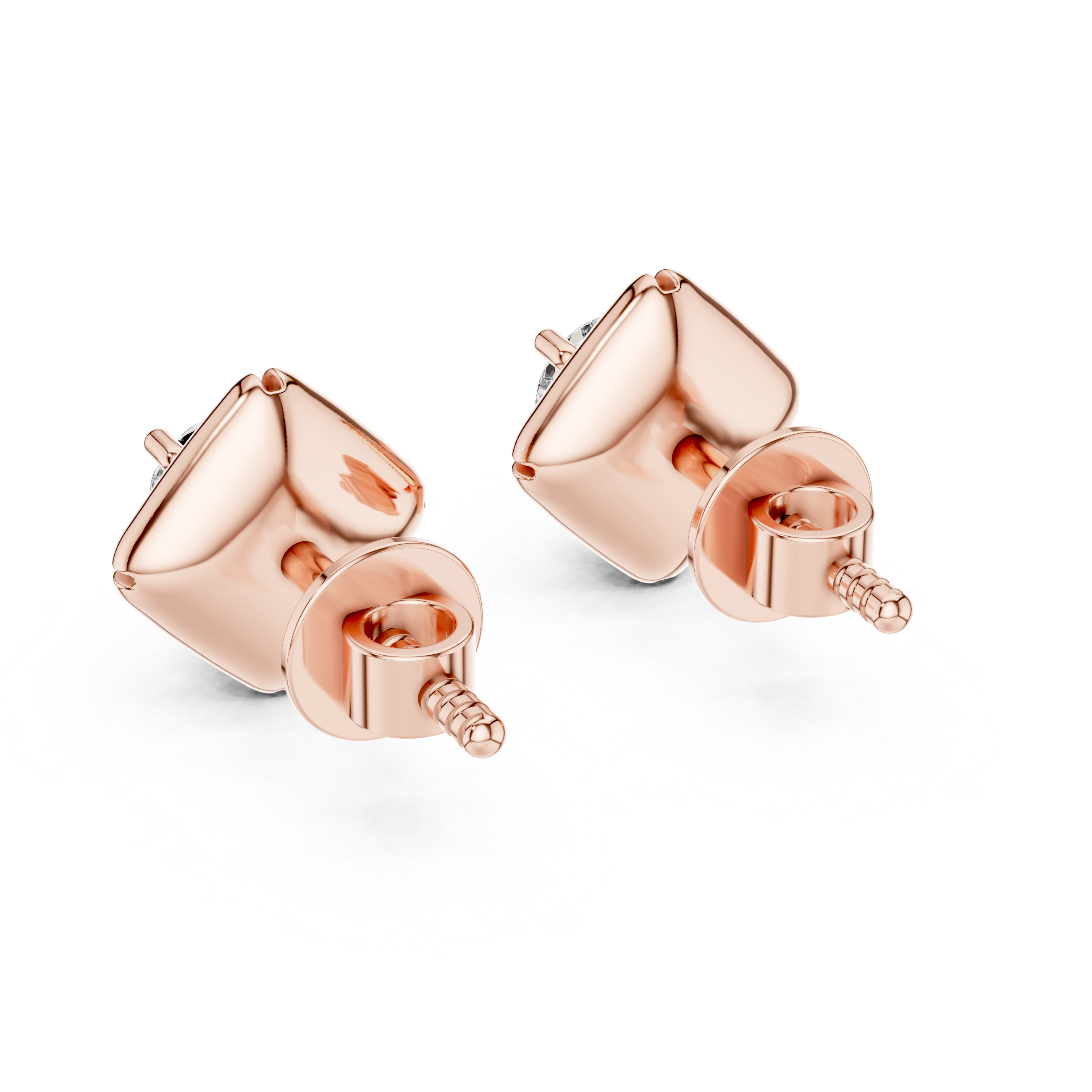 925 Silver Round Moissanite Geometric Petal Solitaire Stud Earrings – 14K Gold Plated