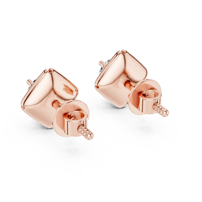 925 Silver Round Moissanite Geometric Petal Solitaire Stud Earrings – 14K Gold Plated