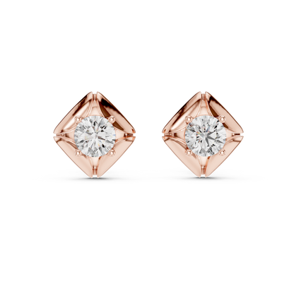 925 Silver Round Moissanite Geometric Petal Solitaire Stud Earrings – 14K Gold Plated