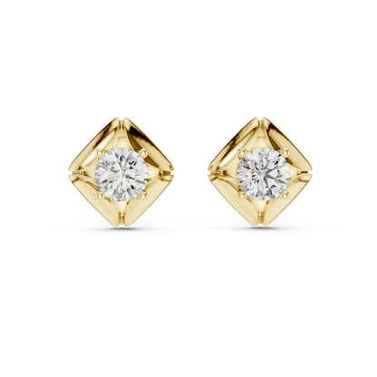 925 Silver Round Moissanite Geometric Petal Solitaire Stud Earrings – 14K Gold Plated
