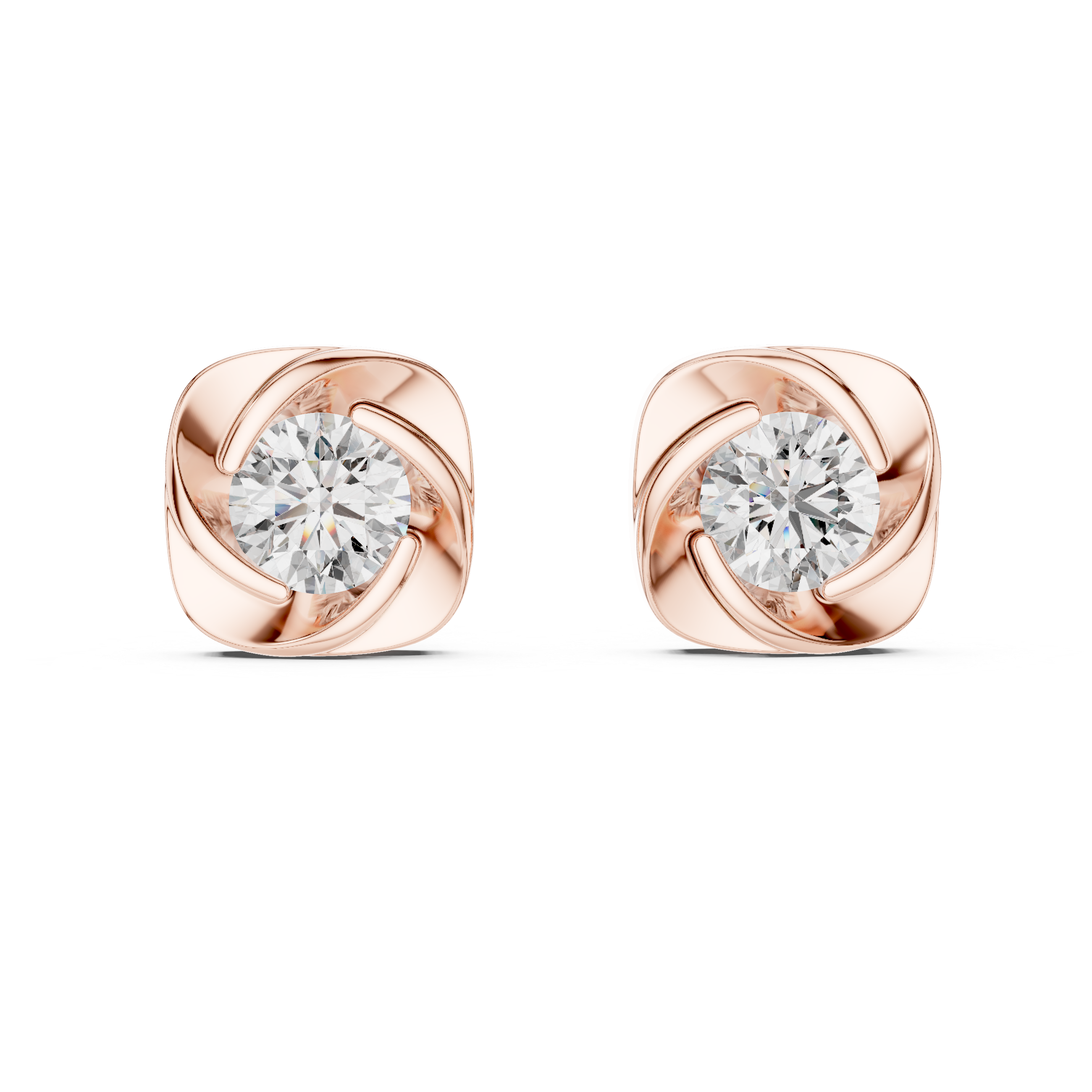 925 Silver 2 CT Swirl / Pinwheel Solitaire Moissanite Stud Earrings 14k Gold Plated