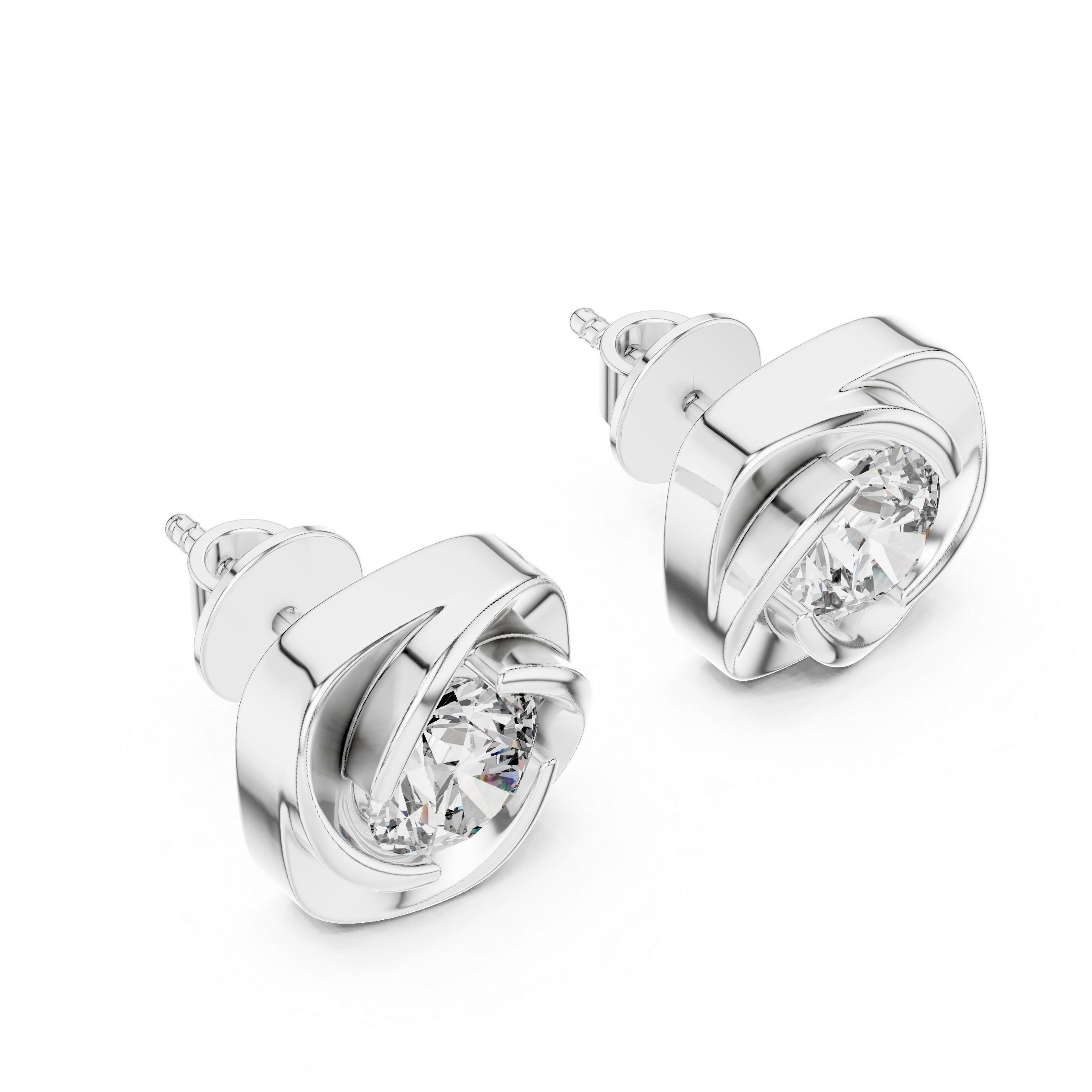 925 Silver 2 CT Swirl / Pinwheel Solitaire Moissanite Stud Earrings 14k Gold Plated