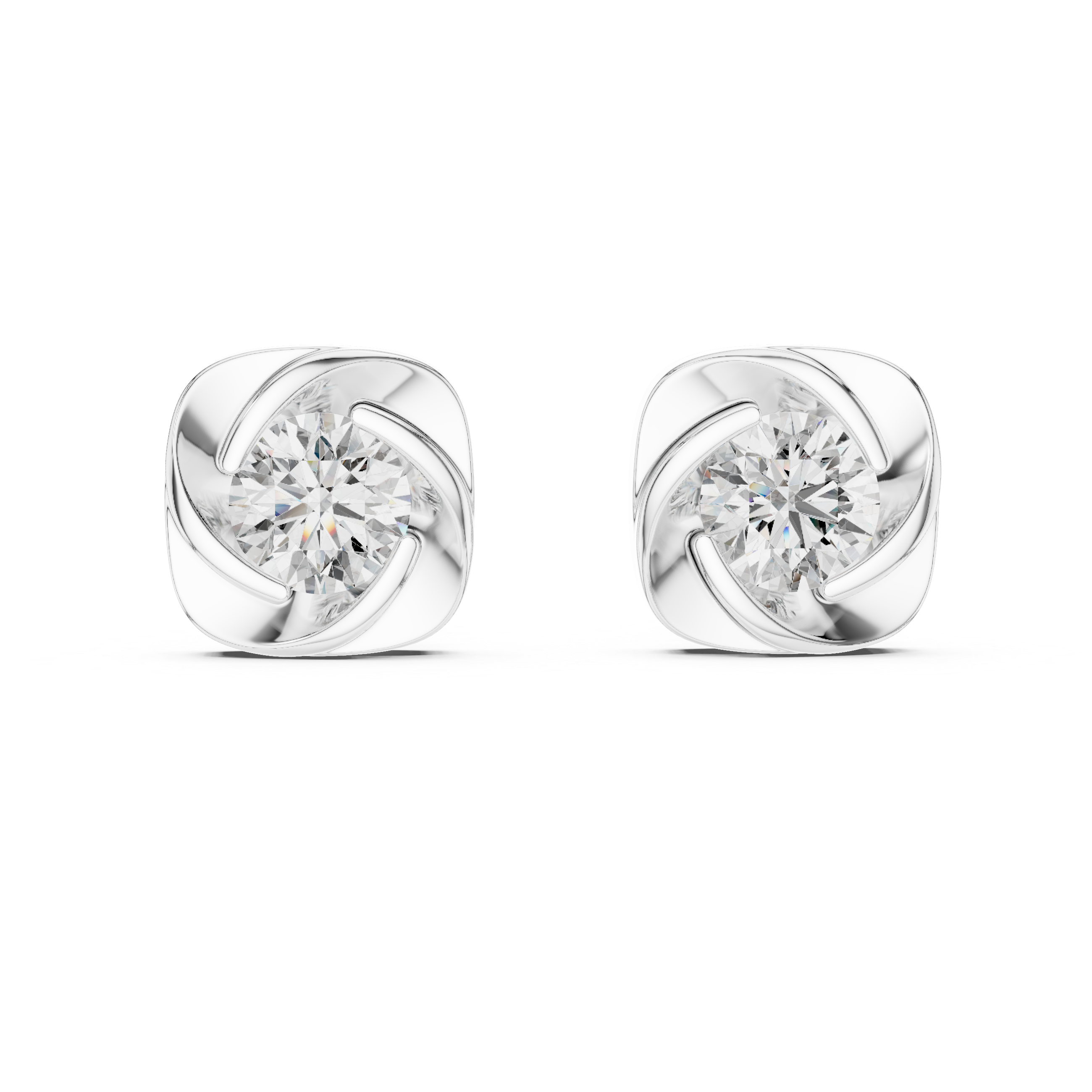 925 Silver 2 CT Swirl / Pinwheel Solitaire Moissanite Stud Earrings 14k Gold Plated