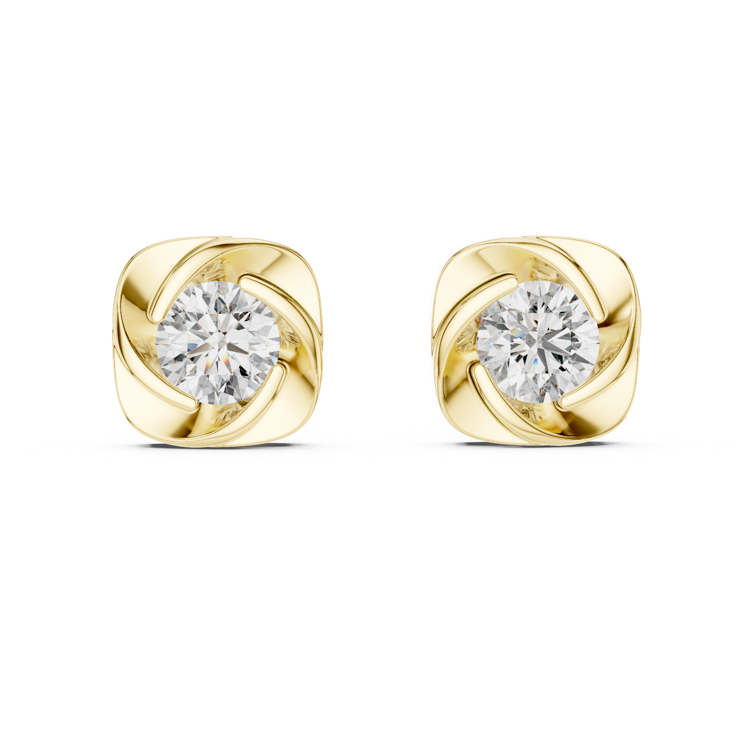 925 Silver 2 CT Swirl / Pinwheel Solitaire Moissanite Stud Earrings 14k Gold Plated