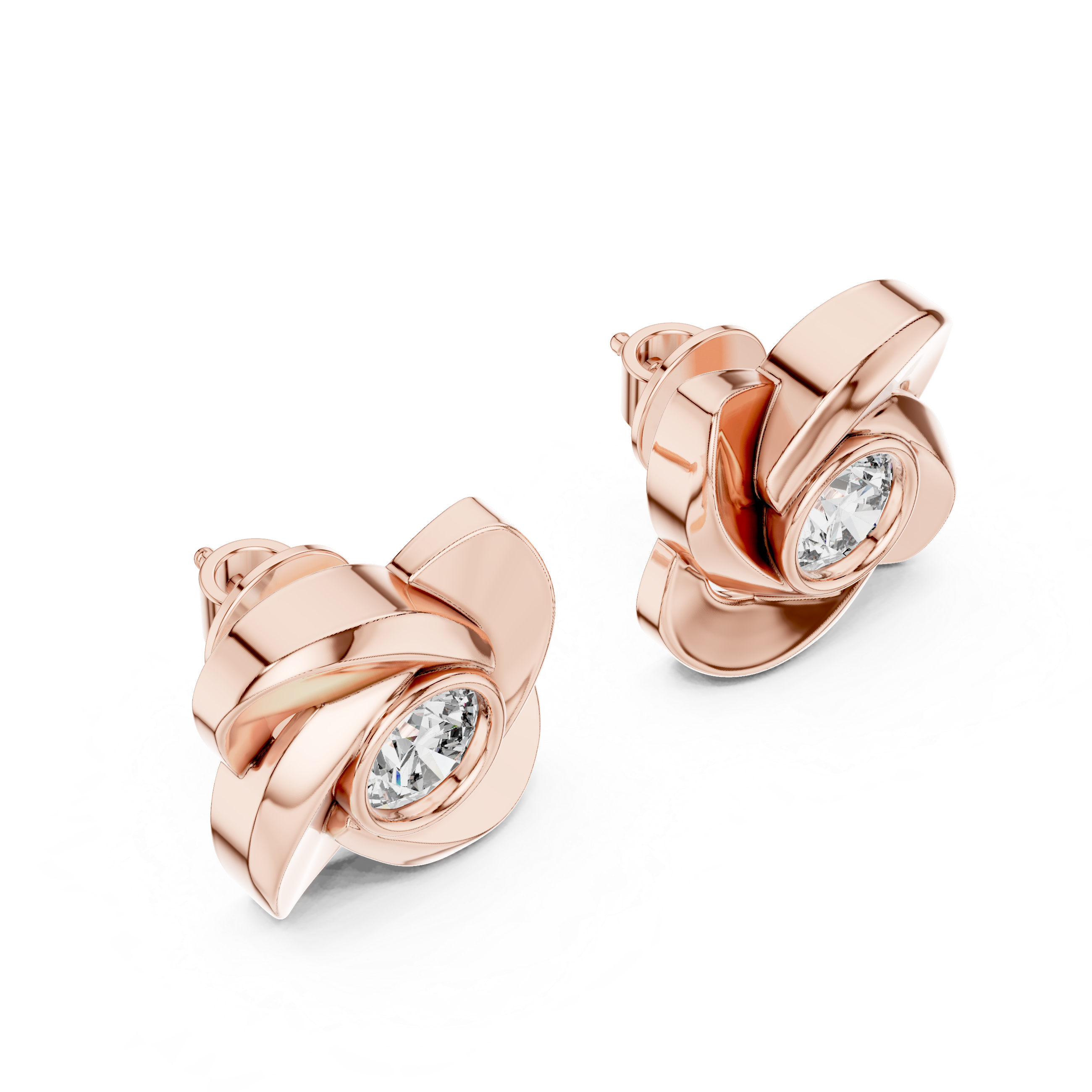 925 Silver Round Moissanite Floral Swirl Solitaire Stud Earrings – 14K Gold Plated